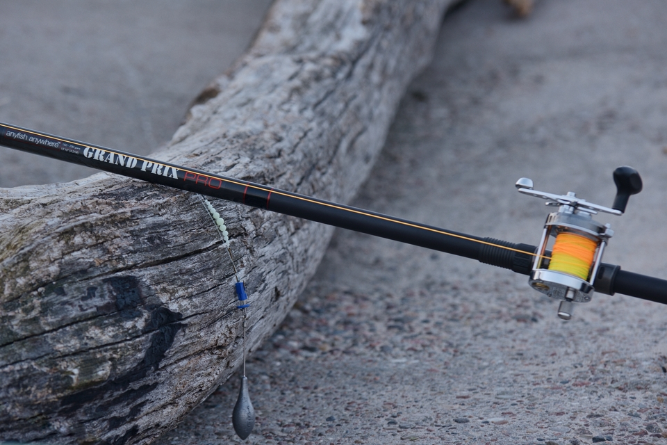 Wędka oparta o martwy pień drzewa