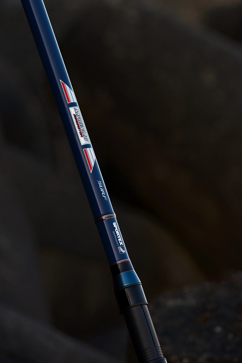 Logo firmy Sportex na powierzchni blanku wędki Magnus Seamaster Surf