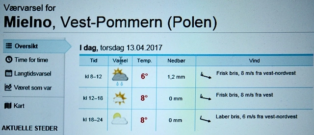 Mielno Prognoza pogody dla Mielna na dzień 13.04.2017