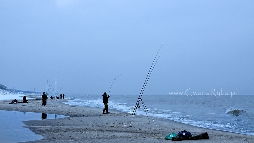 Między wędkami morskimi kolega Wiesław przed zmrokiem decyduje się na metodę spinningową