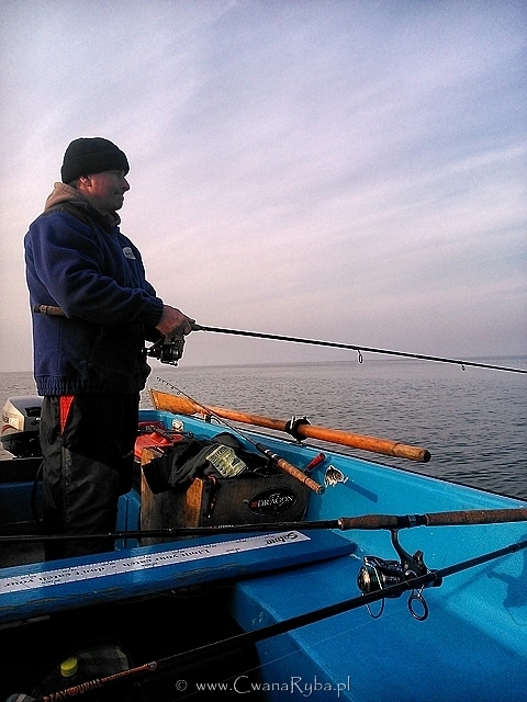 Łowienie troci z łodzi w bliskim sąsiedztwie plaży