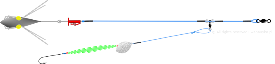 Schemat zestawu fluorescencyjnego z błystką na flądry Platessa Fluo Clip Olympic A