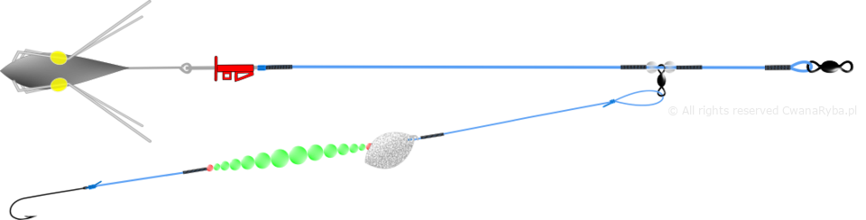 Schemat zestawu fluorescencyjnego z błystką na flądry Platessa Fluo Clip Olympic Arenic A