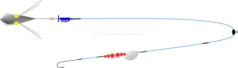 Schemat zestawu pływającego z błystką na flądry Platessa Fluo Clip Olympic Arenic Up C