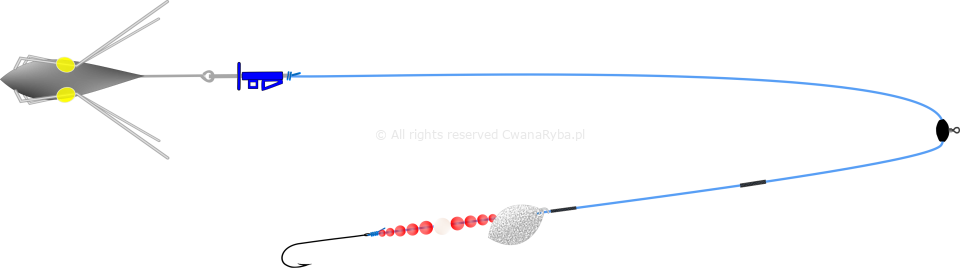 Schemat zestawu fluorescencyjnego z błystką na flądry Platessa Fluo Clip Olympic C