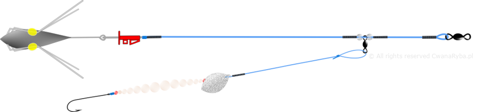 Schemat zestawu Luminescencyjnego z błystką na flądry Platessa Lumi Clip Olympic A