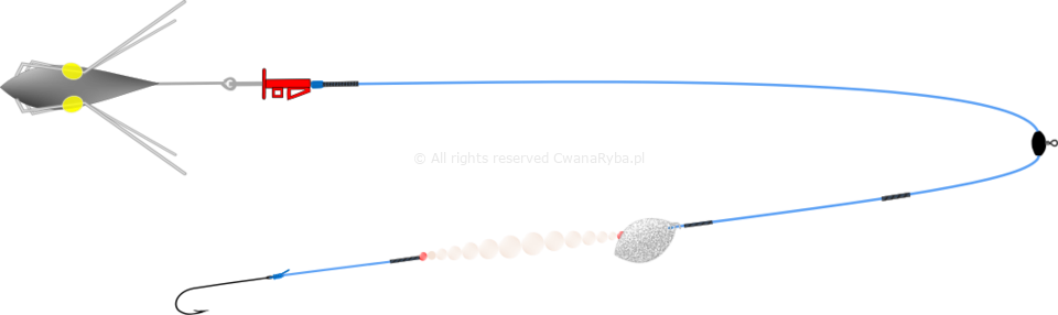 Schemat zestawu luminescencyjnego z błystką na flądry Platessa Lumi Clip Olympic Arenic C