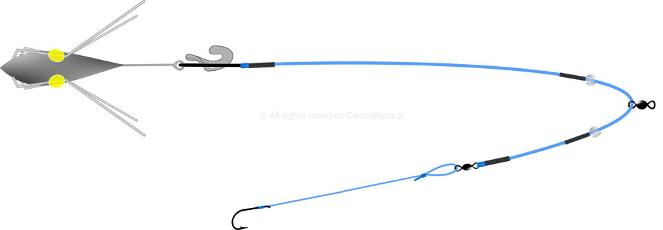 Schemat pływającego zestawu do surfcastingu Short Clip B