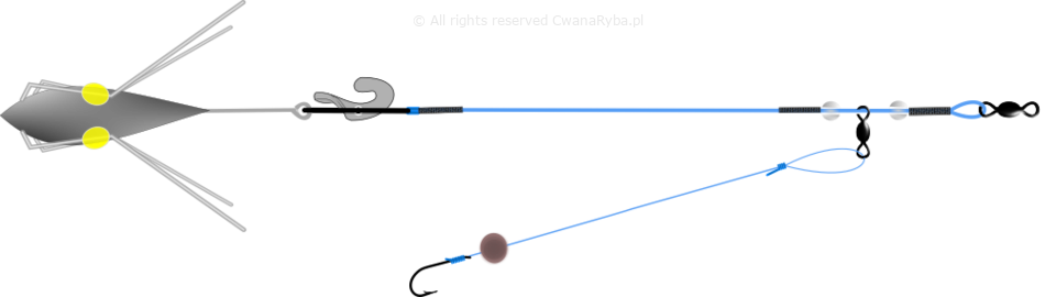 Schemat pływającego zestawu do surfcastingu Short Clip Up A